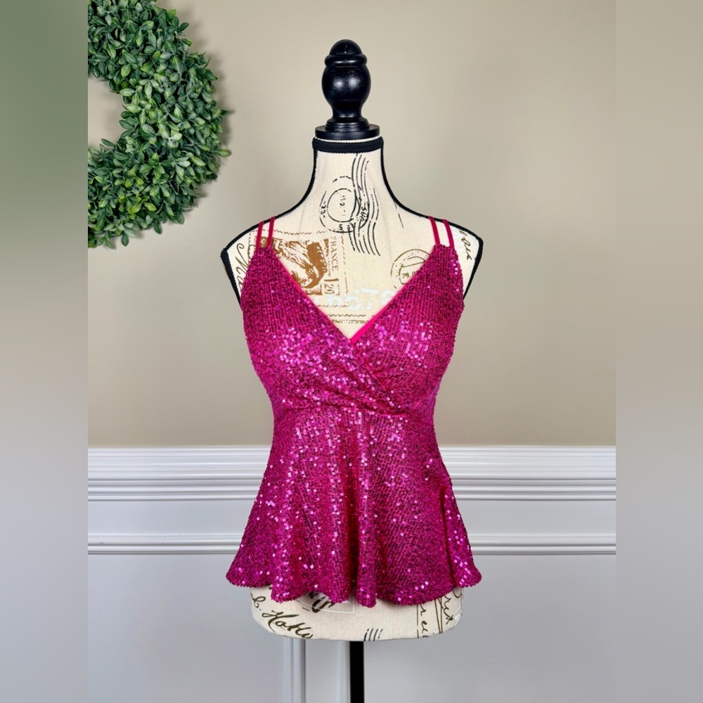 Chocolate u.s.a Sequin Tank Top in Hot Pink Size Small NWT